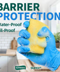 Vinyl Disposable Exam Gloves 4 Mil Powder Free Latex Free Blue 100 Count Small Size Ideal For Food Grade Safe For Food Prep Cooking Cleaning And Medical Use Comfort Fit Ambidextrous Hypoallergenic shown in use with sponge