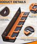 Air Tool Wall Mount Rack With Five Slots shown in black and orange with anti-corrosion features and slot lock for standard 1/4 connectors.