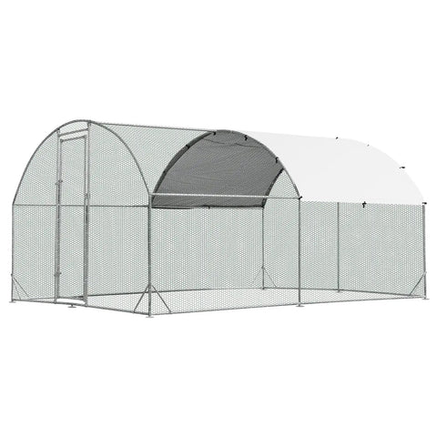 Heavy Duty 12.5 Foot Metal Chicken Coop With Galvanized Walk In Run And Waterproof PE Cover Dome Shaped Poultry Cage for backyard use