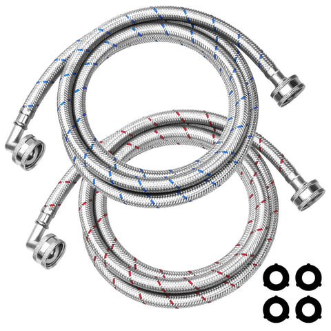 6Ft Stainless Steel Washer Hose With 90 Degree Elbow For All Washers 2 Pack Burst Proof Braided Hoses For Hot And Cold Water Supply