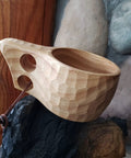 Front view of Nordic Style Kuksa Wood Camp Mug 10 Oz Handcrafted Carved Hardwood Outdoor Cup for Camping Backyard Chill Family Trips