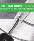Close-up of T20 Star Drive recess showcasing Size 10 X 1 Inch Metal To Metal Low Profile Self Drilling Screws installation.