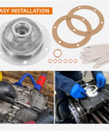 Oil Screen Kit 00 9924 0 For 1500 1600cc VW Type 1, includes screen, gaskets, and gloves, shown in installation and close-up views.