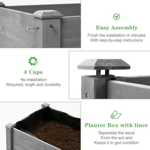Close-up of Waist-Height Raised Garden Bed With Legs, 48 By 24 By 30 Inch Solid Wood Planter Box Stand With Liner showing assembly features.