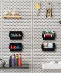 16 Pack Black Pegboard Bins With Metal Hooks Heavy Duty Plastic Storage Organizer for Garage Workshop and Craft Room