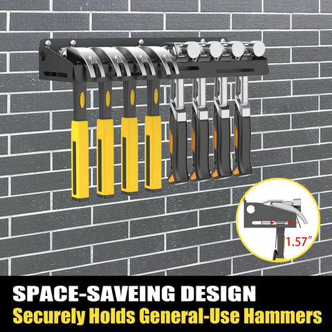 Hammer Holder Wall Mount Organizer For Garage And Workshop Pegboard Compatible Tool Rack with yellow and black handles