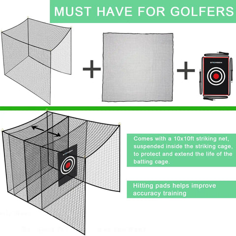 Heavy Duty Golf Batting Cage Net for Backyard Practice With Extra Striking Net Frame Not Included