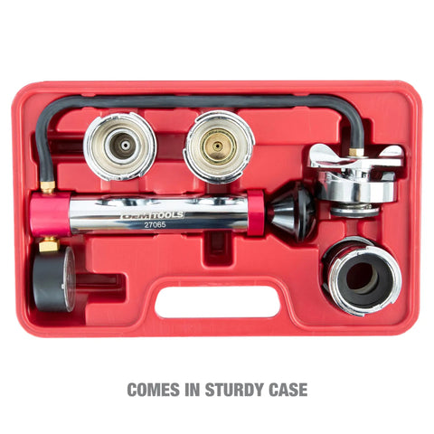 Radiator Pressure Test Kit For Coolant System Leaks With Adapters, Easy To Use Cap And Coolant Pressure Tester in red case