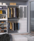 Slick White Modular Storage Organizer Kit With Adjustable Hanging Rods for shoes and clothes in a stylish closet.