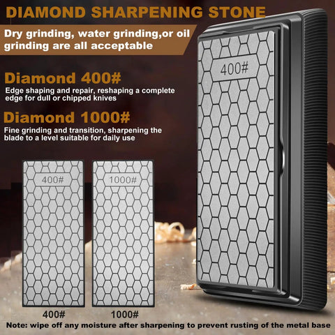 Diamond sharpening stones for knife edges, featuring 400 and 1000 grit options, suitable for Chisel Sharpening Jig And Wood Honing Guide With Adjustable Angle Fixture And Dual Sharpening Stones For Crisp Bevels On Shop Tools You Gotta Keep Sharp As A Tack.