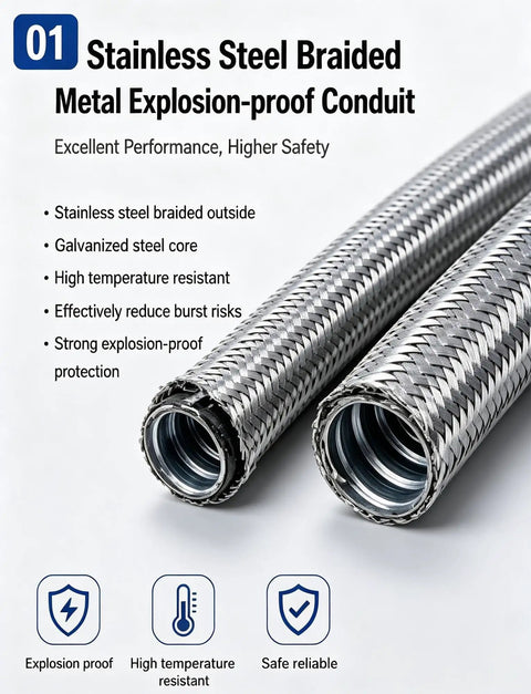 Built Tough Stainless Steel Flexible Conduit For Electrical Wiring And Hassle Free Cable Routing Featuring Heat Resistant Braided Armor designed for explosion-proof protection.