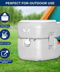 5.8 Gallon Portable Camp Toilet for Adults with detachable waste tank and level indicator in outdoor setting