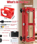 Premium Aluminum Door Hinge Jig And Lock Installation Template Kit For Dead On Router Cuts, showing guide template and tools.