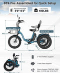 Adult Electric Trike With 20 Inch Fat Tires, 7 Speed Folding Tricycle, 500W Rear Hub Motor, Smooth Power And Stable Handling For Everyday Errands, Comfy Ride, Easy Fold Design For Convenient Storage in side and folded views
