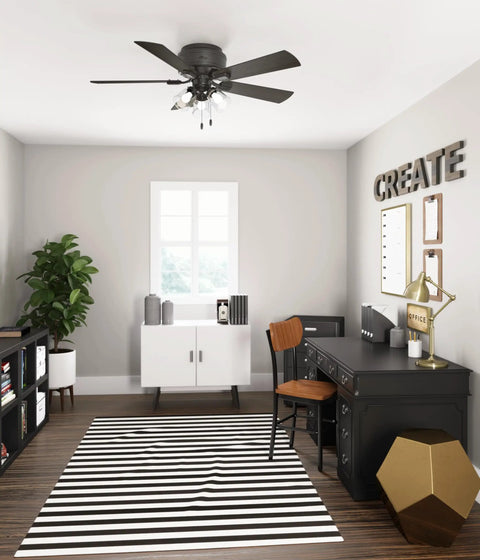 Low Profile 52 Inch Indoor Ceiling Fan With LED Lights And Pull Chain Bronze Flush Mount Five Blade Fixture For Bedroom Living Room Or Kitchen Quiet Operation Energy Efficient Cooling Crestfield 54208 Noble Bronze in modern office