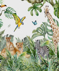 Safari Jungle Wall Mural For Kids Room In Watercolor Animals Style, Nursery Decor, Not Peel And Stick, Requires Paste