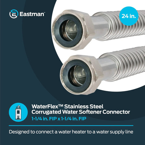 WaterFlex 24 Inch Water Heater Connector 1-1/4 In FIP X 1-1/4 In FIP Stainless Steel Corrugated Supply Line