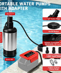 Real Deal Cordless Submersible Sump Pump Built Tough With 1000 Gph Brushless Motor And 14 8 Foot Cable For Quick Pool Draining And Heavy Duty Water Removal With Slick Drainage in pool with adapter.