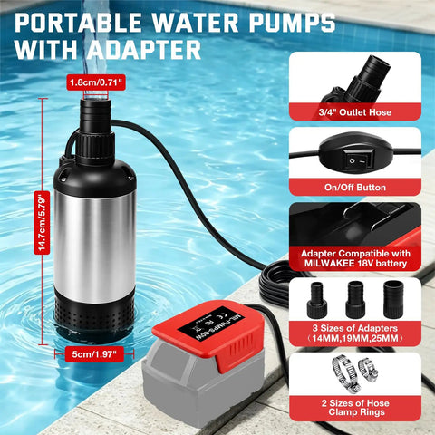 Real Deal Cordless Submersible Sump Pump Built Tough With 1000 Gph Brushless Motor And 14 8 Foot Cable For Quick Pool Draining And Heavy Duty Water Removal With Slick Drainage in pool with adapter.