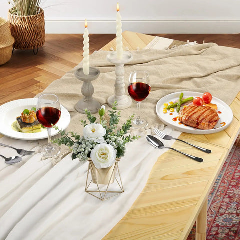 Folding Picnic Table With Table Runner Portable Boho Wooden Table 80 By 30 Inches With Adjustable Heights set for dining indoors