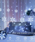 Snowflake Icicle Christmas Lights For Outdoor Decor, 6.5Ft 144LED Curtain String With 12 Drops, 8 Modes in living room