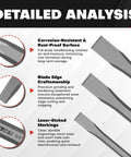 Detailed analysis of heavy duty cold chisel set, showing corrosion resistance, blade edge craftsmanship, and laser-etched markings