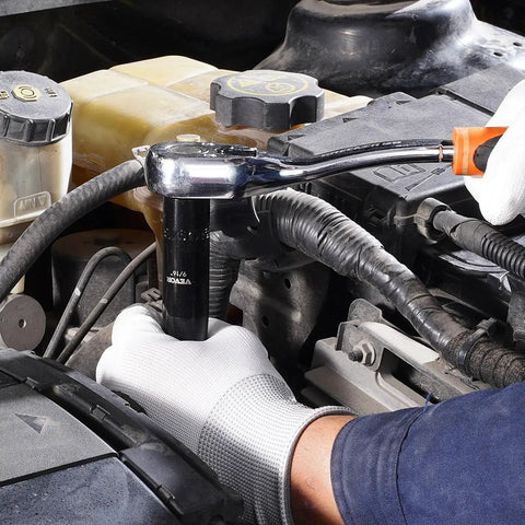 Impact Socket Set One Half Inch Drive, 19 Piece Deep Sockets in use on an engine, CRV Steel, Heavy Duty for Impact Wrenches