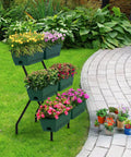 Two Column Vertical Raised Garden Bed With Six Planter Boxes, Heavy Duty Tiered Outdoor Indoor Garden Bed With Drainage Holes And Removable Trays For Flowers Vegetables And Herbs, Sturdy Green