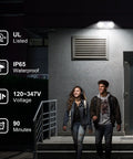 Heavy Duty Outdoor Emergency Light With Battery Backup And Hardwired Exterior Exit Fixtures illuminating outdoor stairway at night.