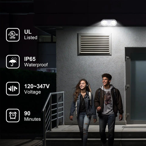 Heavy Duty Outdoor Emergency Light With Battery Backup And Hardwired Exterior Exit Fixtures illuminating outdoor stairway at night.