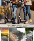 Two people riding NIU KQi2 Pro scooters with 10x2.30-6.5 tubeless tires, suitable for various road conditions.