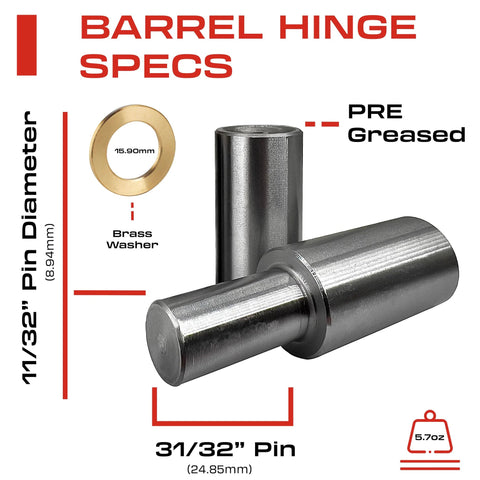 Beefy Heavy Duty Weldable Barrel Hinges 4 Pack 3 Inch By 3 Quarter Inch 15 Thirty Second Inch Pin 750 Lb Load Capacity Weld On Bullet