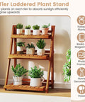 Foldable 3 Tier Ladder Plant Stand Made Of Solid Wood For Indoor Outdoor Use Space Saving Corner Shelf with potted plants