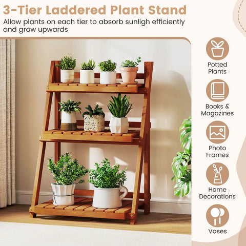 ladder planter indoor Foldable 3 Tier Ladder Plant Stand Solid Wood ✓