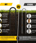 Comparison of heavy duty trampoline stakes anchors 12 inch ground anchors with T hook and regular stakes showing durability and design.