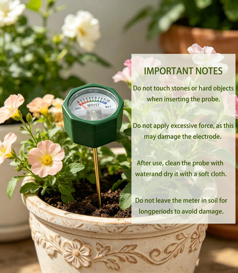 Soil Moisture Meter With 6.5 Inch Single Probe For Most Pots Instant Read No Battery Analog Dial Color Coded Display in potted flowers