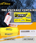 R Line 850mAh 14.8V 95C 4S LiPo Battery Pack With XT60 Plug, box, and user manual for FPV drones size 100 to 180