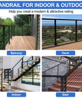 Top Shelf Six Foot Six Inch Stainless Steel Rectangular Handrail Cuttable Cable Railing System Black Flat Top Rail in balcony setting.
