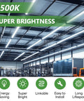 Ultra Bright 4 Foot LED Shop Light Bar With 2300 Lumens And 6500K Cool White Energy Efficient Linkable Ceiling And Under Cabinet Lighting For Garage Workshop Basement FCC Certified 4 Pack illuminating a garage
