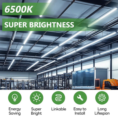 Ultra Bright 4 Foot LED Shop Light Bar With 2300 Lumens And 6500K Cool White Energy Efficient Linkable Ceiling And Under Cabinet Lighting For Garage Workshop Basement FCC Certified 4 Pack illuminating a garage
