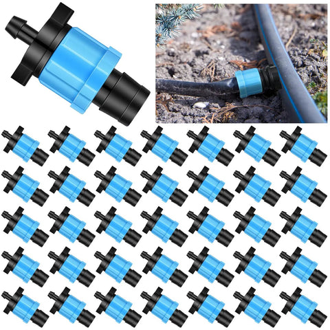 Image of 50 Piece Drip Irrigation Kit With One Quarter Inch Barb For Five Eighth Inch Drip Tape Twist Lock Fittings Blue PP Plastic installed