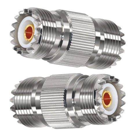 2 Pack PL259 UHF Coax Adapter Gender Changers SO239 Female To Female Connector For CB Radio Antenna 50 Ohm Brass Nickel Plated