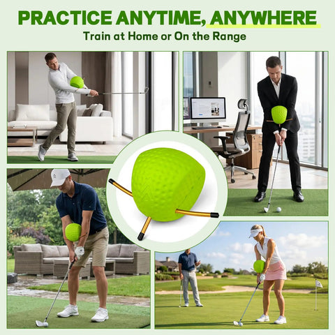 Golf Swing Trainer For Posture And Arm Position Correction On Green, Eliminate Chicken Wing And Elbow Flaring, product in use by golfers.