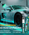 AutoXence car paint protection kit next to a gray sports car being washed