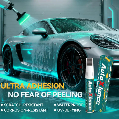 AutoXence car paint protection kit next to a gray sports car being washed