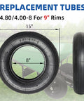 Heavy Duty 4.80/4.00-8 Tire And Inner Tube Set Two Pack, 15 Inch Diameter Replacement For Wheelbarrow Dolly Garden Wagon