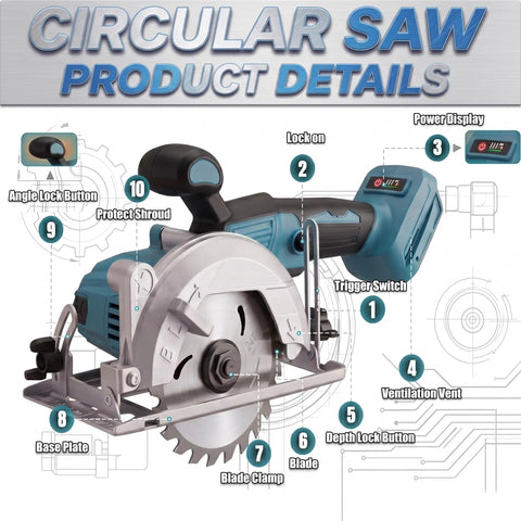 5 Inch Brushless Cordless Circular Saw Packing A Beefy 6000 Rpm Spin And Quick Bevel Swaps For Hassle Free Wood And Soft Metal Cutting On Everyday Crew Projects Today with labeled parts.