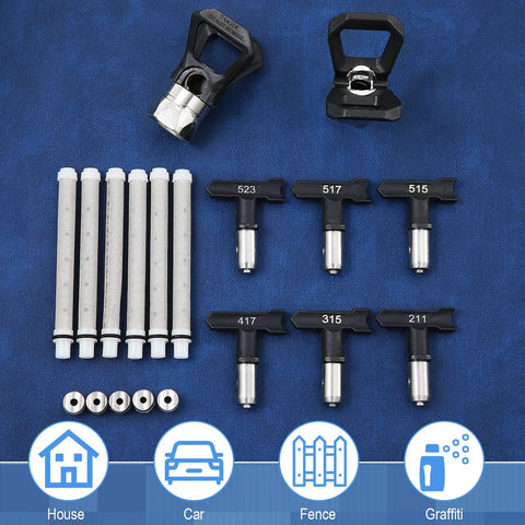Airless Spray Tips Set Of 14 Piece With Reversible Tips Guards And Filters For Paint Sprayers DIYers Replacement Parts Kit