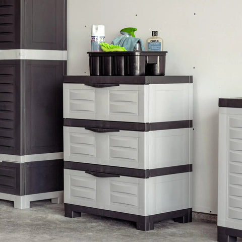 Space Saving 3 Tier Resin Storage Cabinet With Drawers For Garage Office Home And Laundry Room Gray With Charcoal Trim