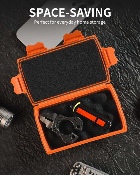 Slick Waterproof Hard Case For EDC Gear Kickass Portable Dry Container With Custom Foam Insert, orange compact storage with tools.